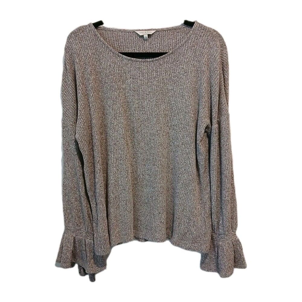 Lucky Brand Ribbed Knit Bell Sleeve Sweater - Size Large Heathered Beige Tan